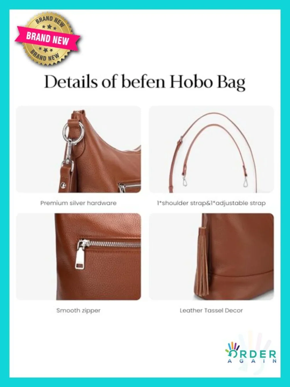 Genuine Leather Hobo Crossbody Bag with Removable Straps